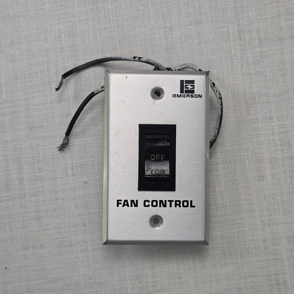 VTG Emerson Fan Control Switch Plate Silver High Off Low Rocker Aluminum USA GUC